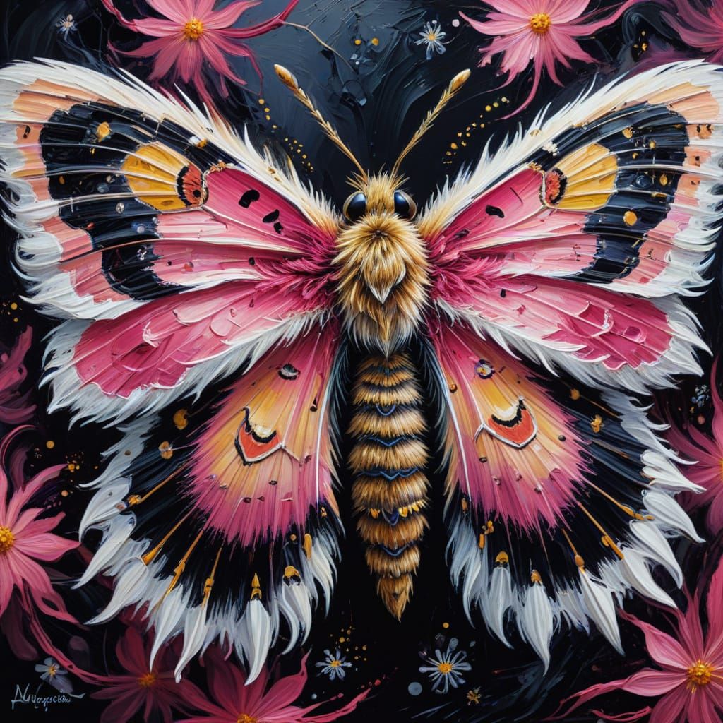 Expressionist Moth in Impasto Oil Painting