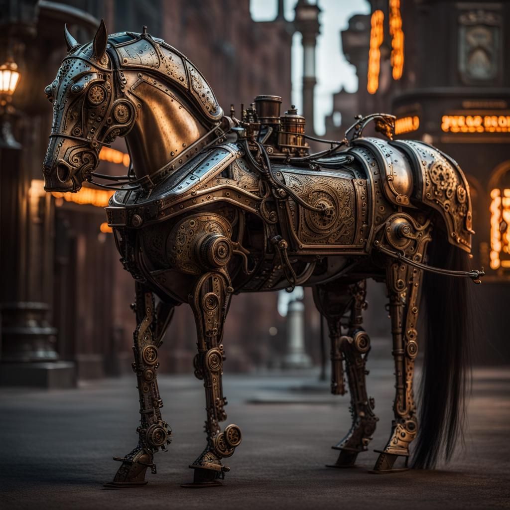Steampunk Armored Horse and Wagon in Bronzework