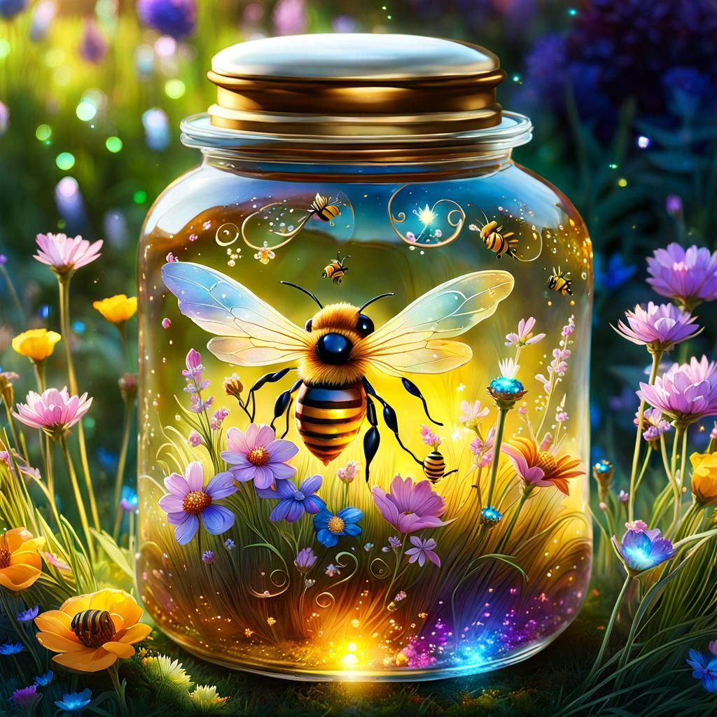 Enchanted Honey Jar in Fairy Garden Watercolor