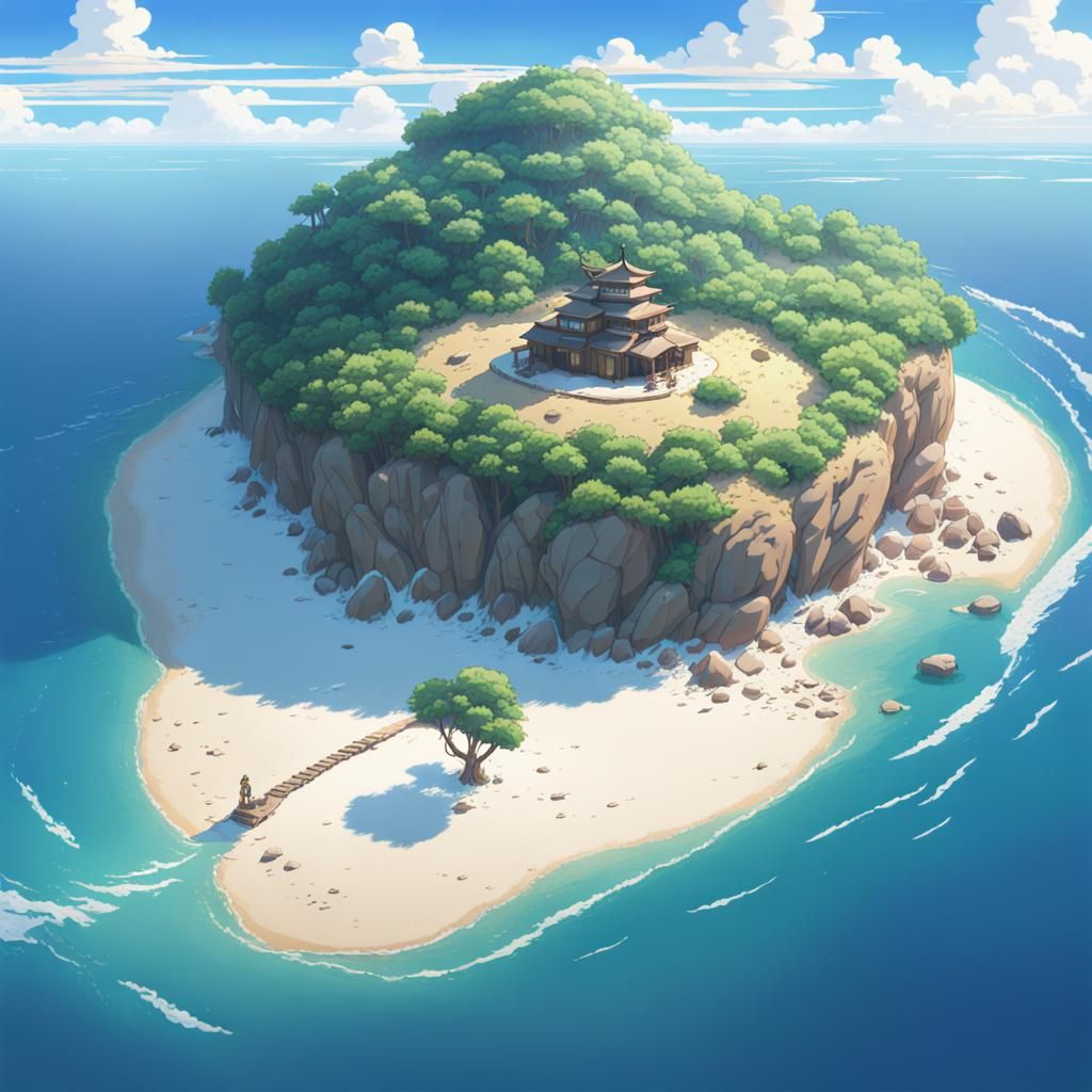Snowy Desert Island: Studio Ghibli Anime Visual