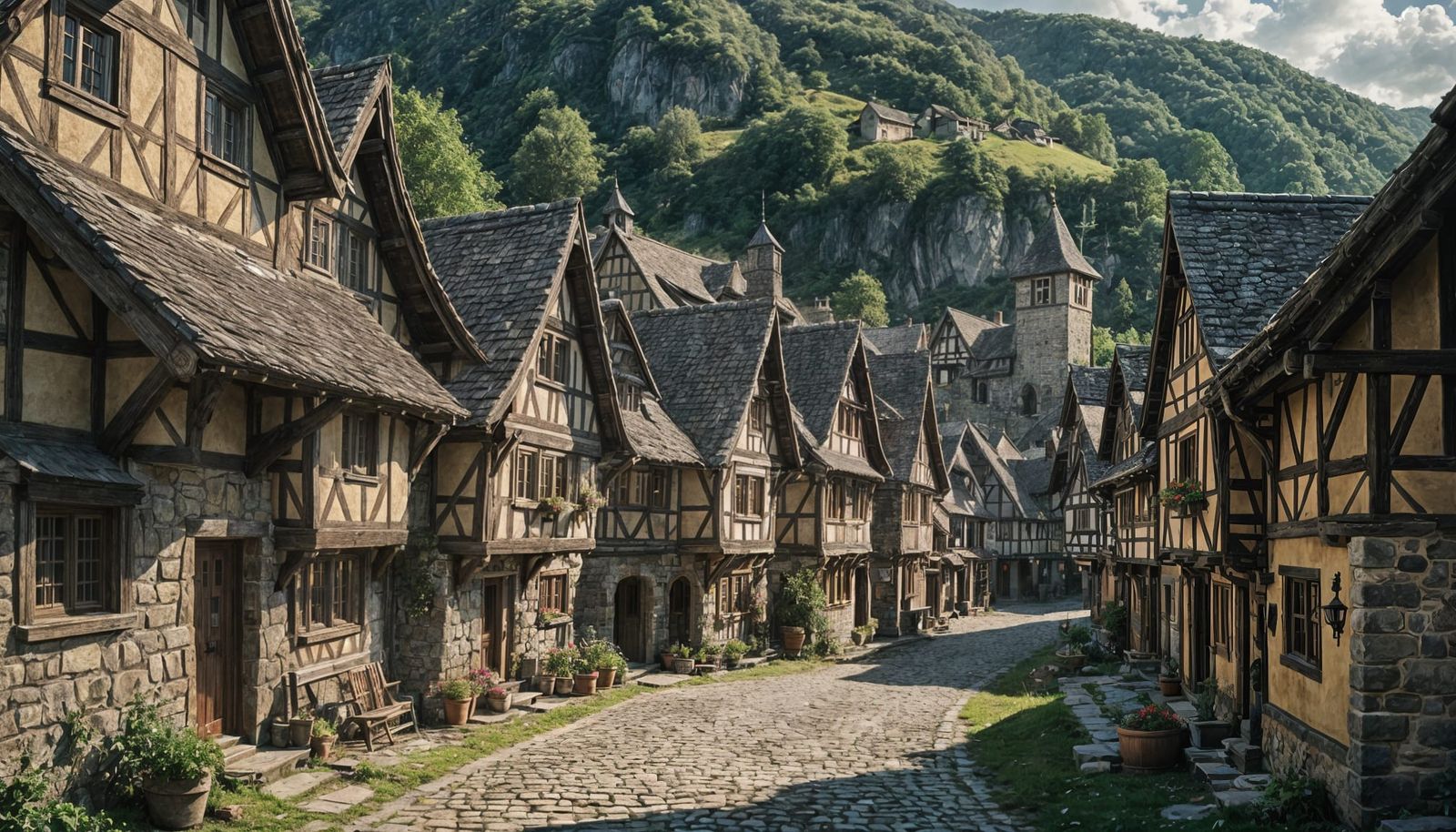 Remote Village of Stone Houses: Cinematic Film Still