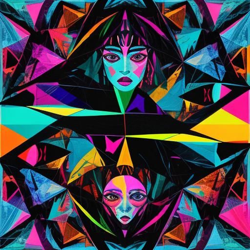 Abstract Rainbow Woman in Cubist Style