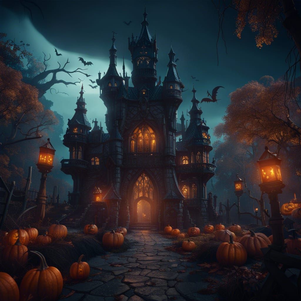Detailed Halloween Kingdom Concept Art in Deep Color