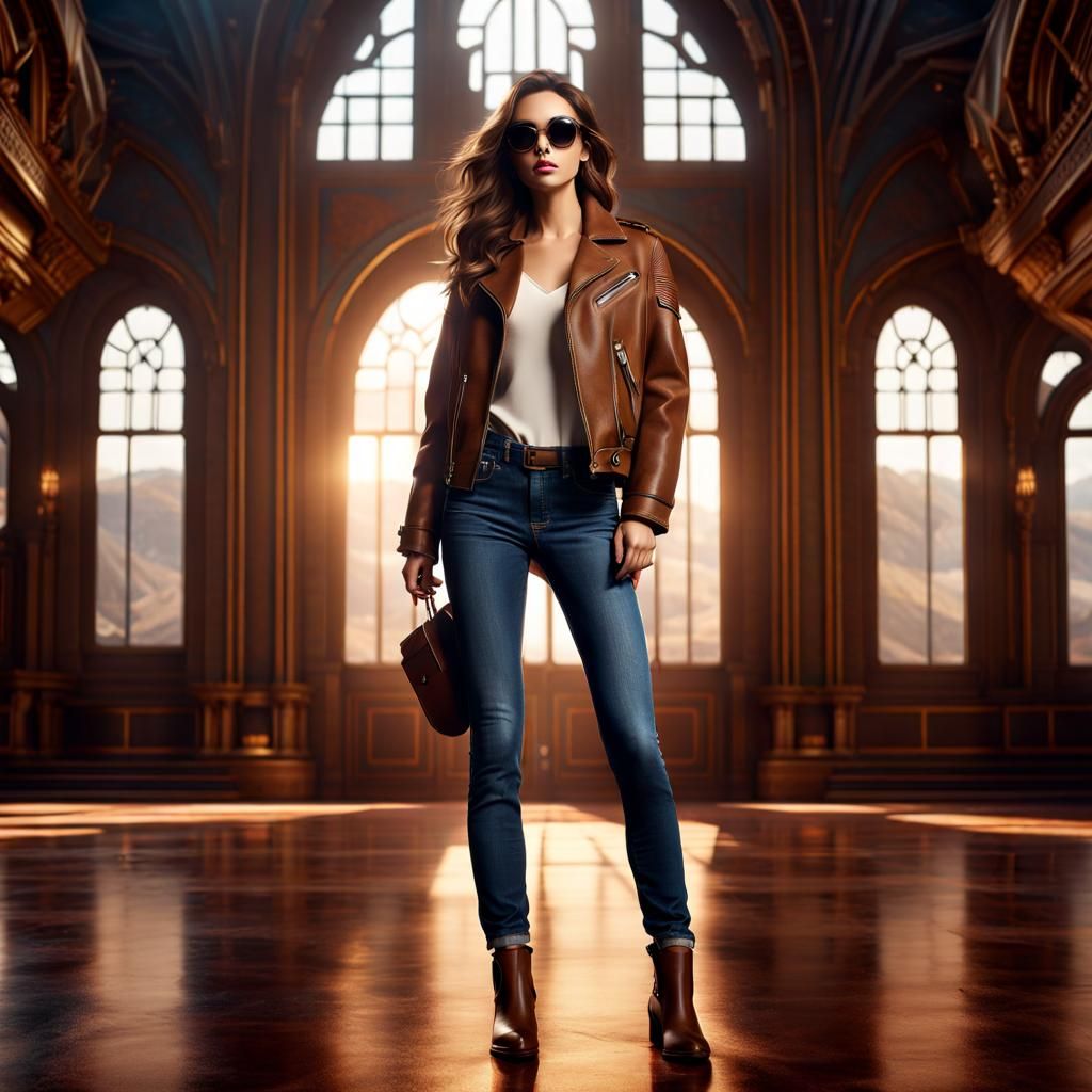 Stylish Woman in High-Ceilinged Hall: Fantasy Concept Art