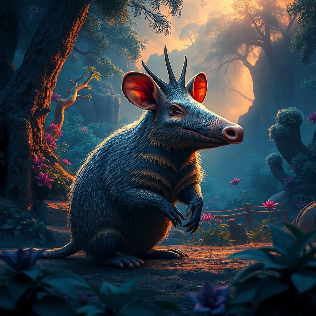 Regal Aardvark in a Vibrant, Surreal Realm