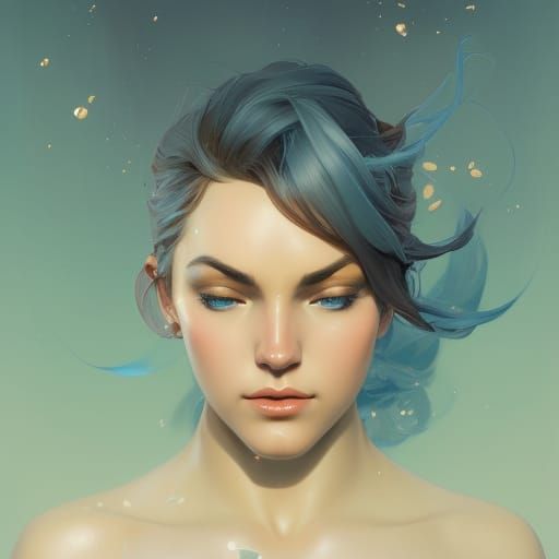 Aquarius Woman Portrait in Art Nouveau Style