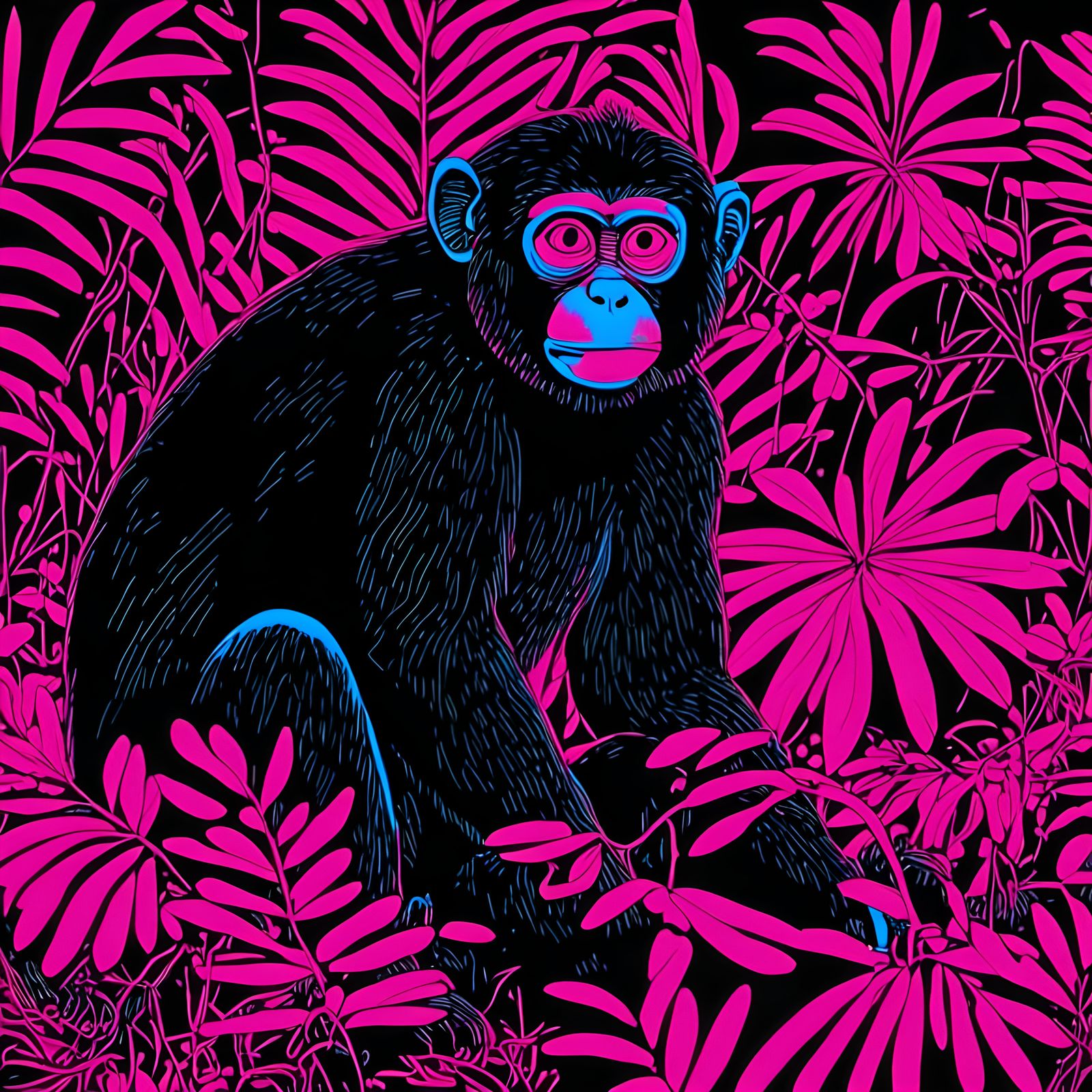 Neon Monkey in Jungle, Neon Art