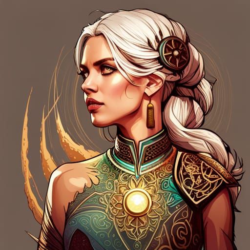 Cybernetic Atlantean Aztec Figure in Digital Painting