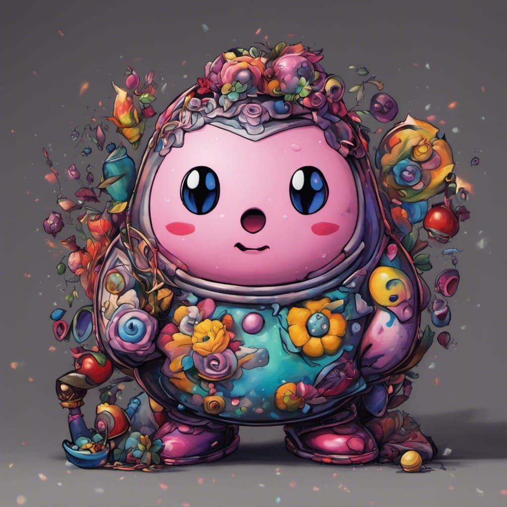 Obese Gothic Kirby: Acrylic on Canvas, Unreal Engine