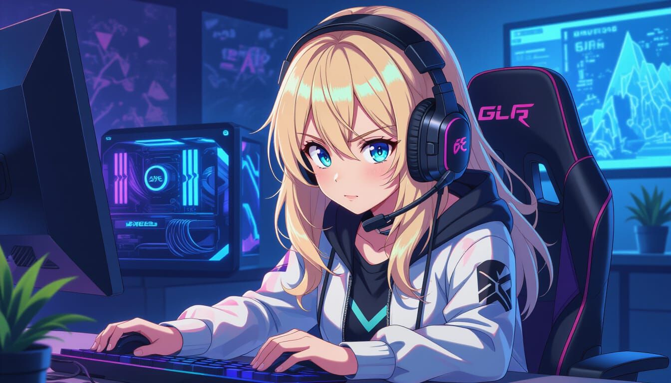 Anime Gamer Girl in 3D Rendered Style