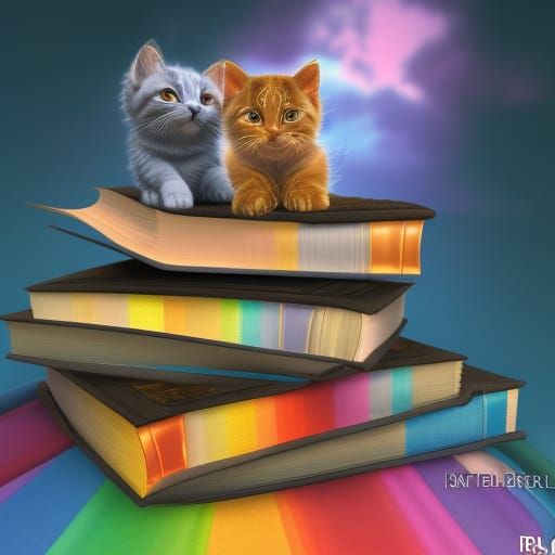 Rainbow Books and Kittens in Detailed Matte Painting