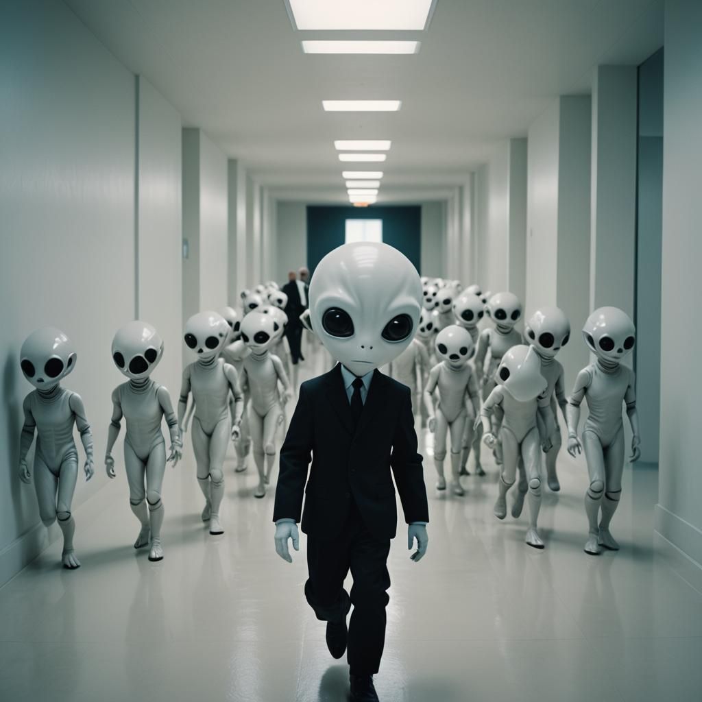 Monochrome Alien Delegation in Film Still