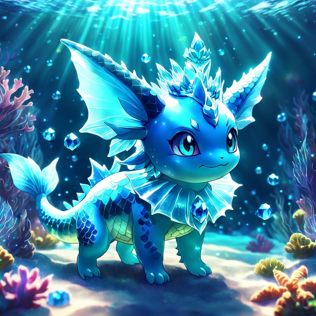 Vaporeon with Crystal Tiara in Anime Style