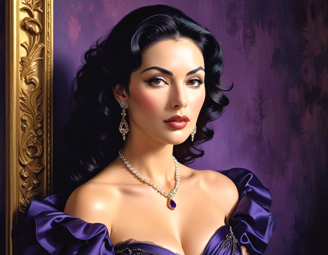 Elegant Monica Bellucci Oil Painting in 1990s Style