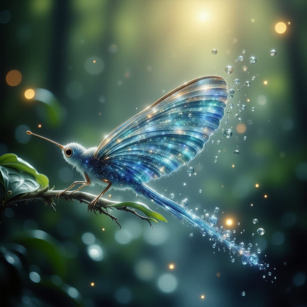 Hummingbird Made of Water in Lush Jungle