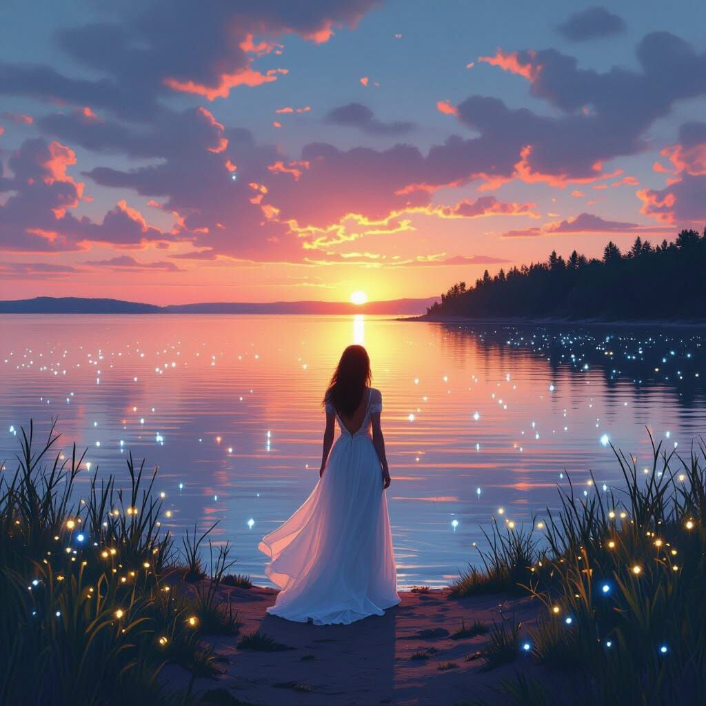 Bioluminescent Sunset Over Northern Michigan Lake