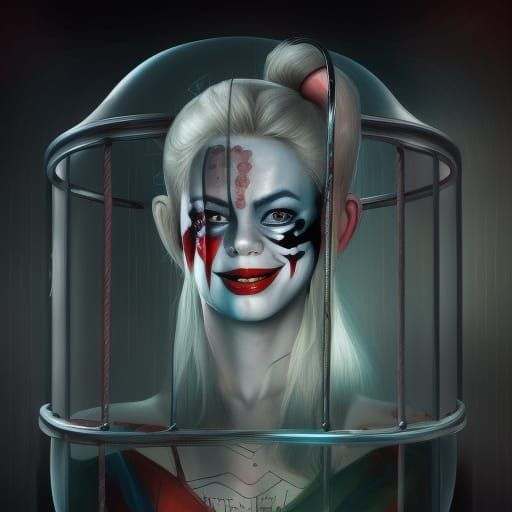 Harley Quinn in Glass Cage: Digital Art