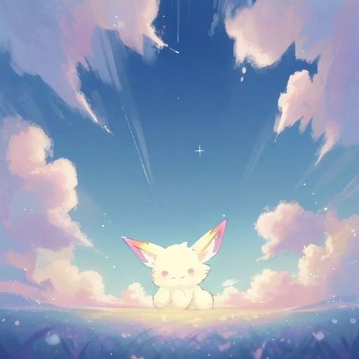 Eeveelution on Cloud in Soft Pastel Digital Art