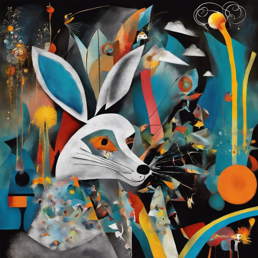 Native American fox kachina   Kaiju  in a Million Dandelion dreamscape,  making wishes , Salvador Dali collaboration Pau...