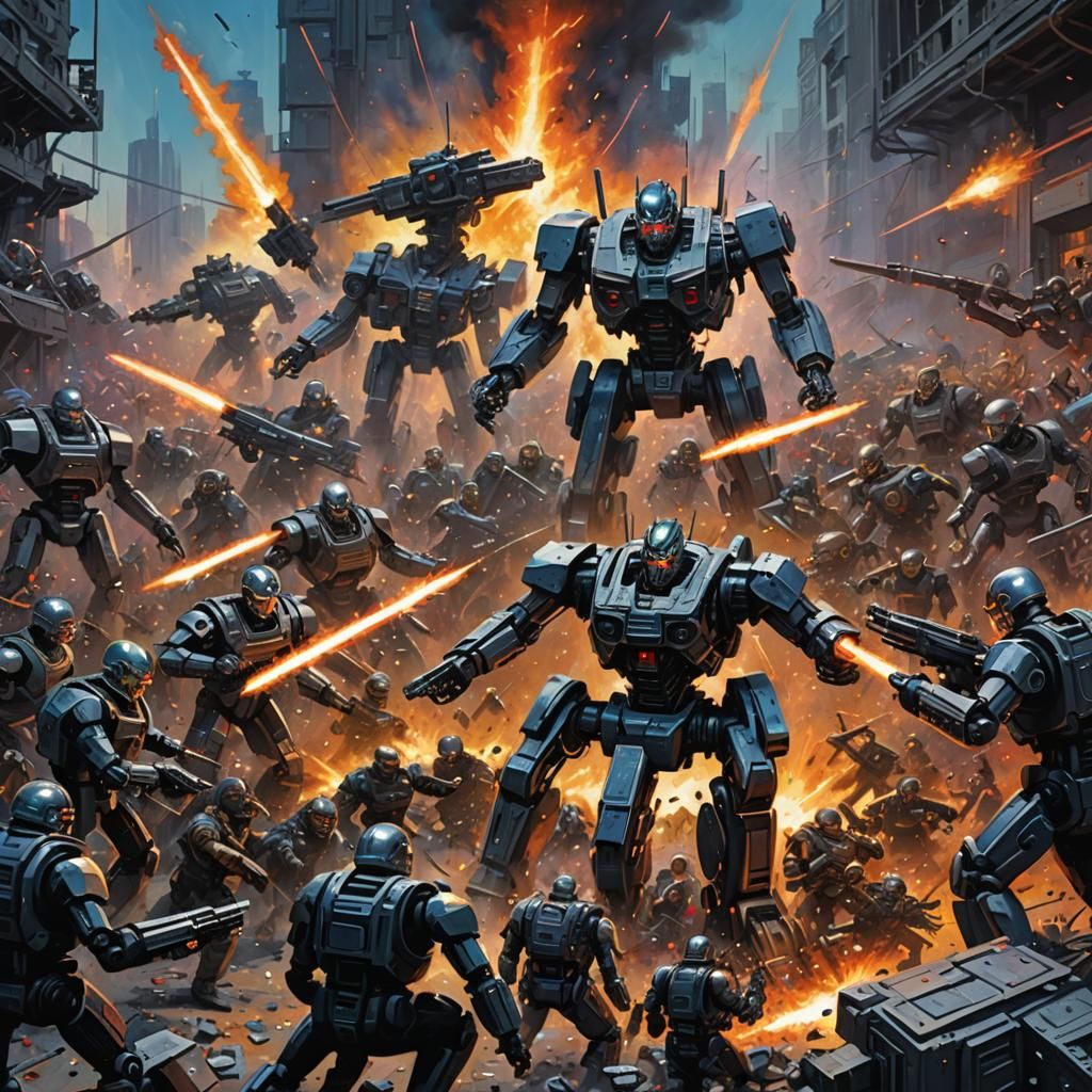 Terminator in Robotic Chaos: An Impasto Gouache Painting