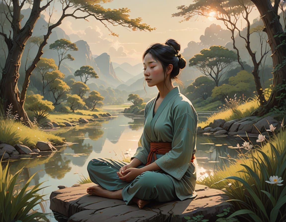 Serenely Meditating Figure in Nature