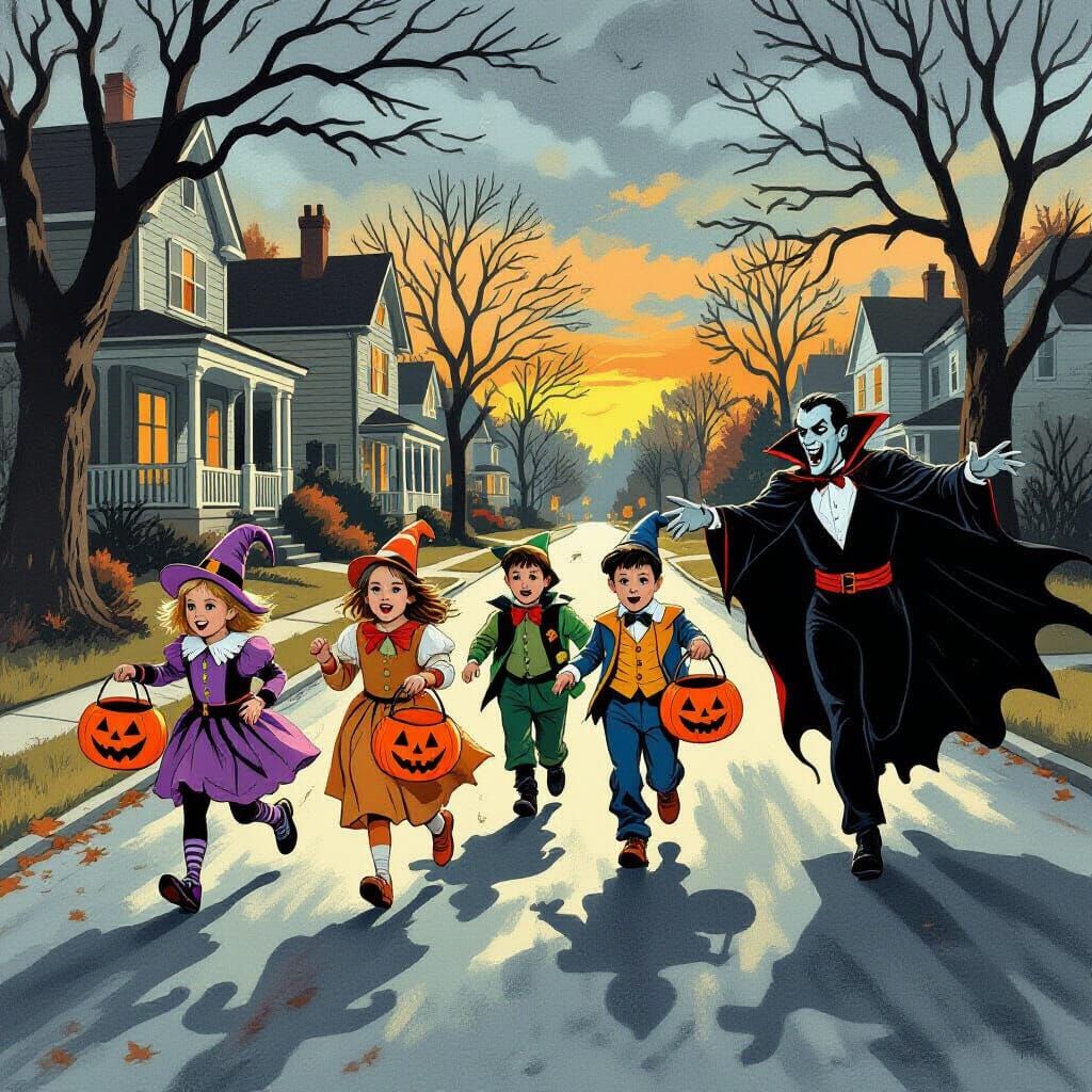 Spooky Halloween: Dracula Chases Trick-or-Treaters
