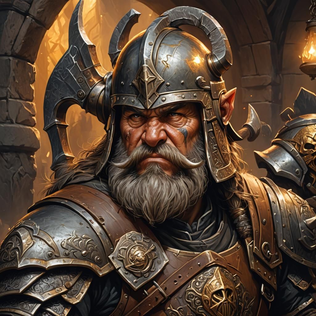 Dwarf Warrior Portrait in Detailed Fantasy Art Style