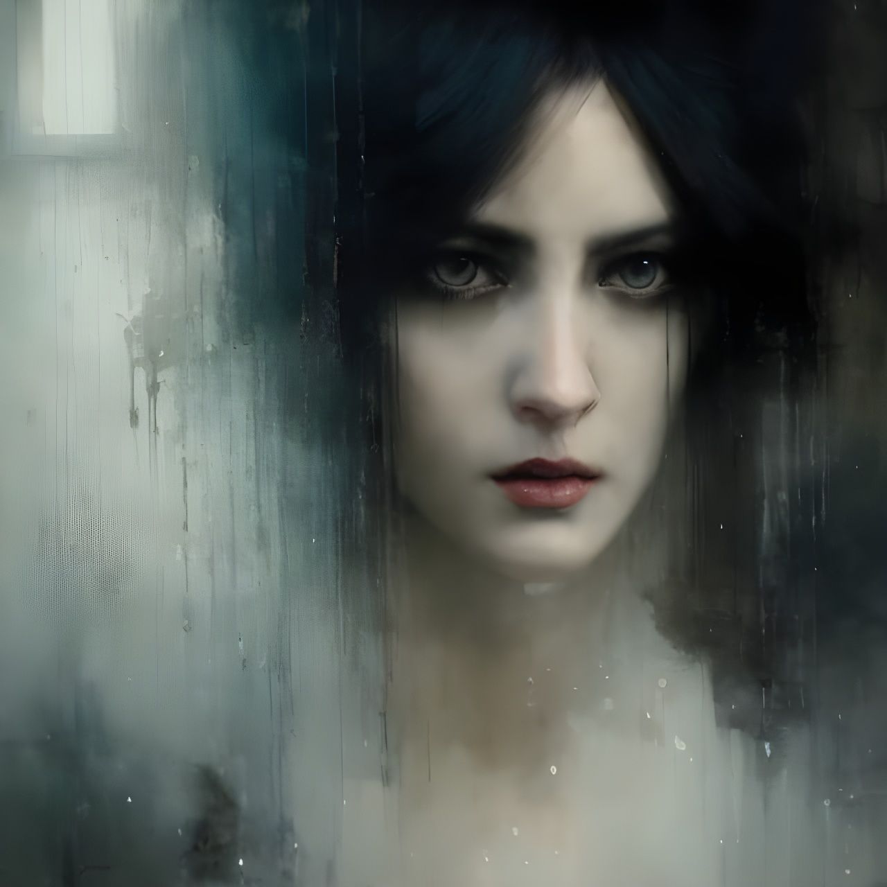 Ghostly Woman Portrait in Dark Ambient Lighting