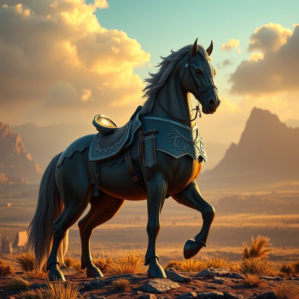 Heroic Medieval Warhorse in Ornate Armor