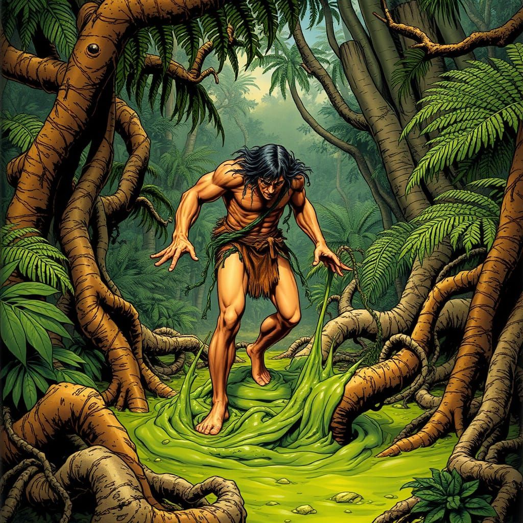 Tribal Warrior Trapped in Jungle Slime