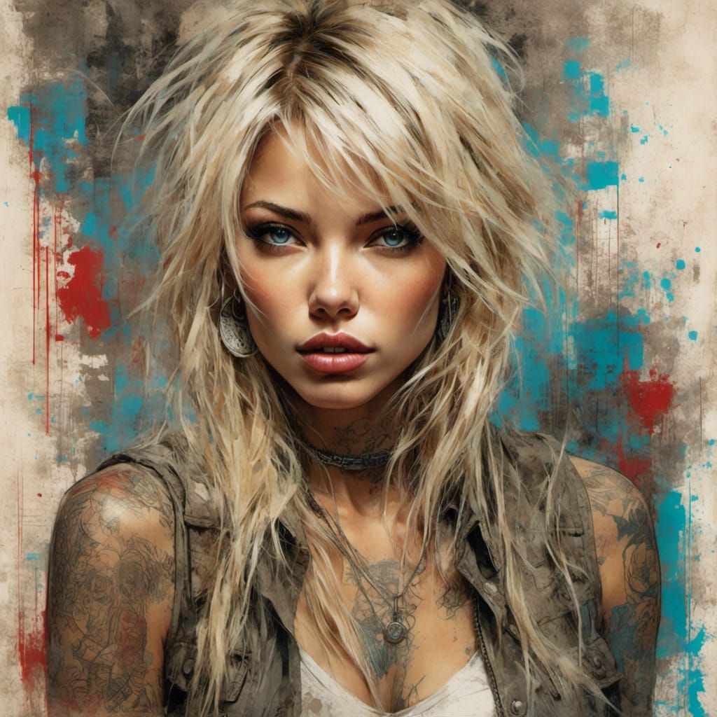 Dreamy Blonde Close-Up in Grunge Poster Style