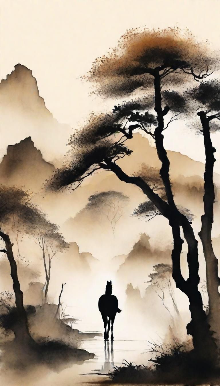 Minimalist Chinese Ink Painting of a Horse