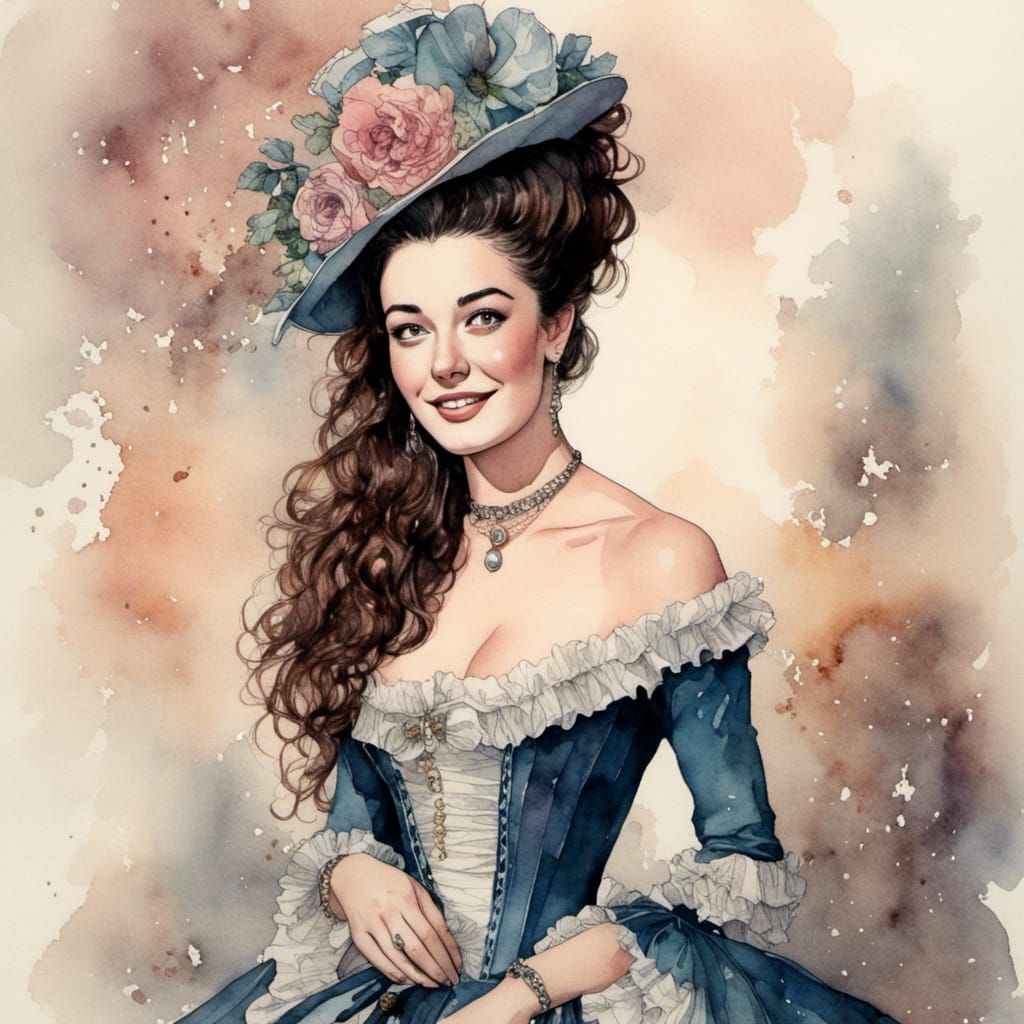 Marie Antoinette Era Digital Watercolor Illustration