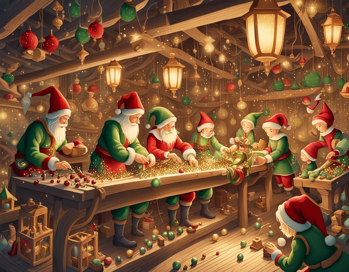 Wondrous Elves Craft Toys in Whimsical Workshop