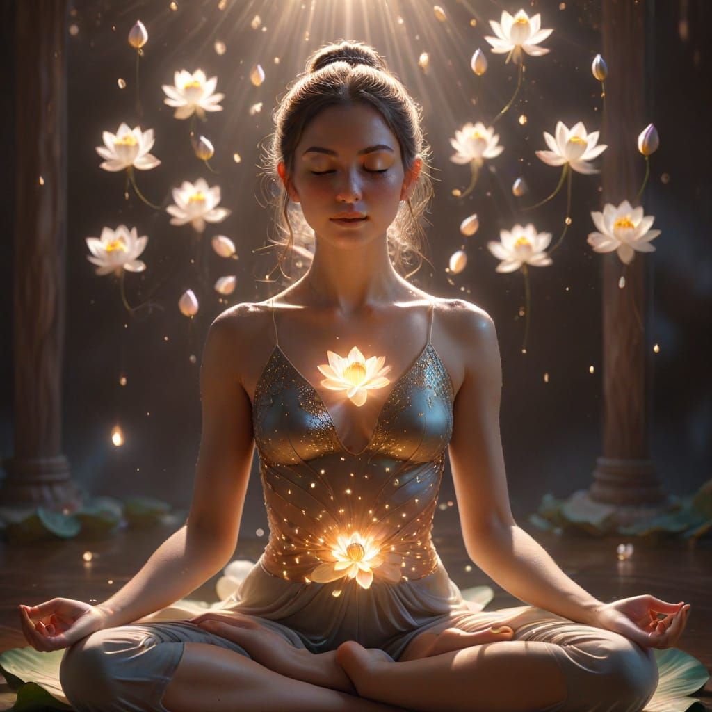 Serene Woman Meditating with Inner Light