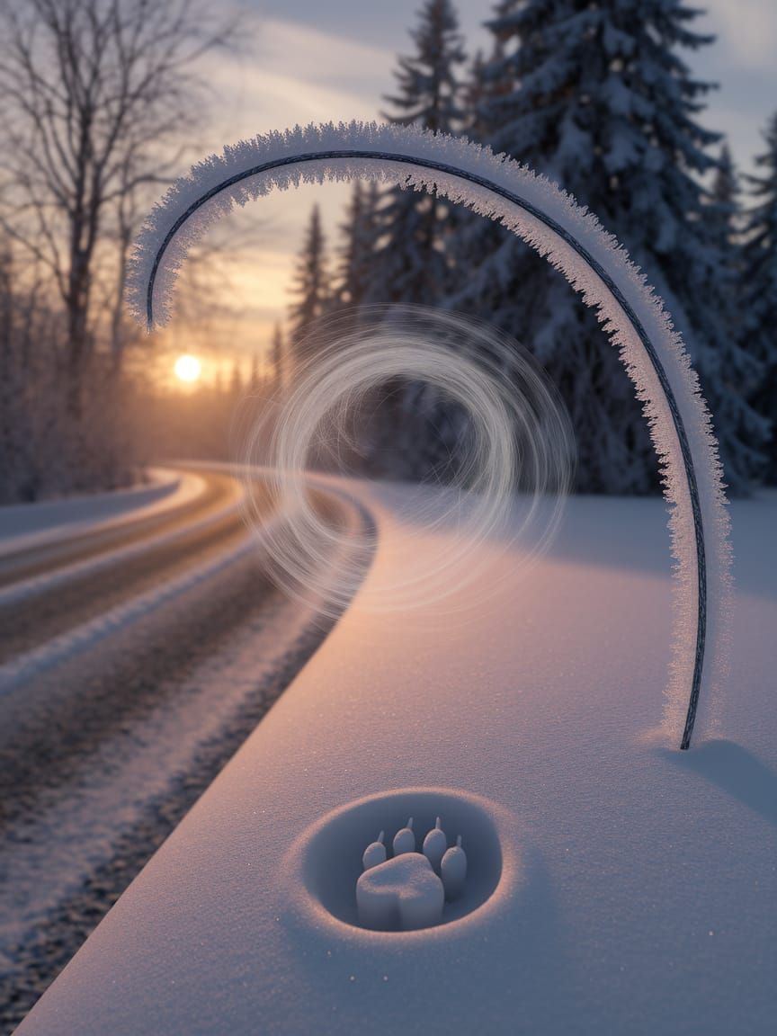 Winter Whispers: Frosty Forest Path at Sunset