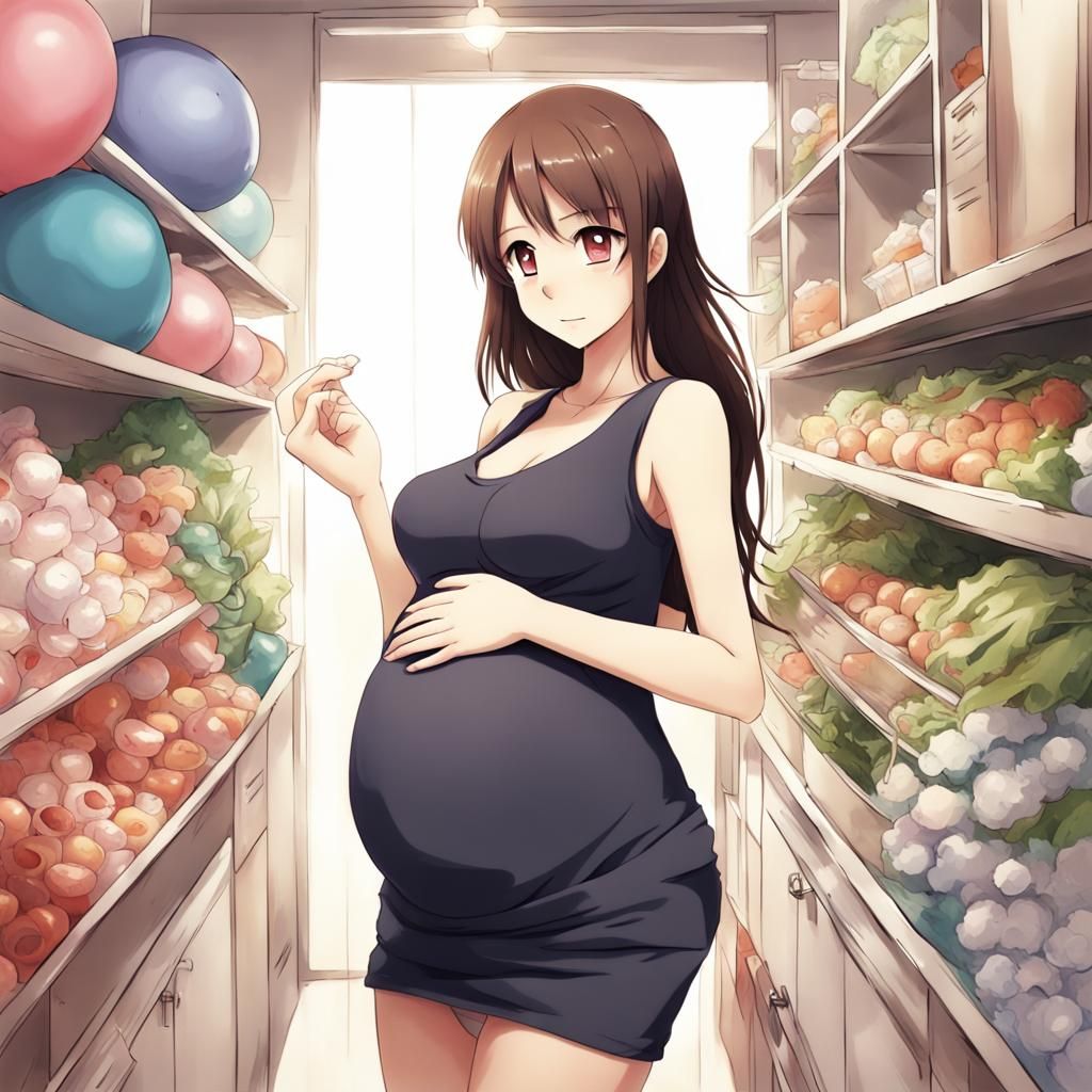 Pregnant Girl in Anime Style