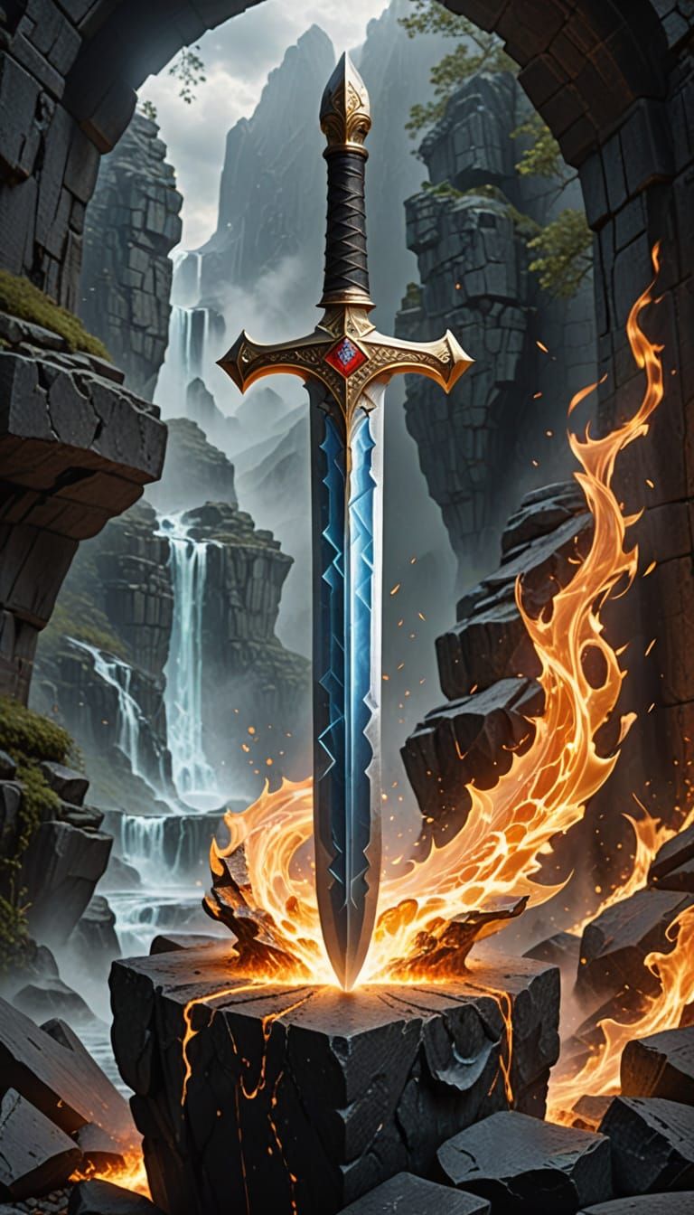 Epic Elemental Sword Ignites Frosty Granite