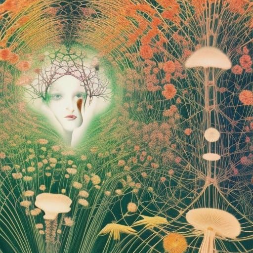 Surreal Stargazing Platform in Floral Mycelium Network