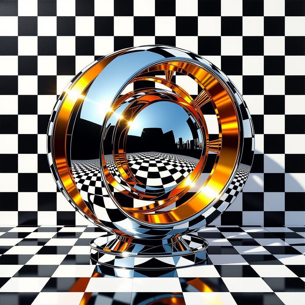 Vibrant Metallic Sculpture in Dramatic Digital Art Style