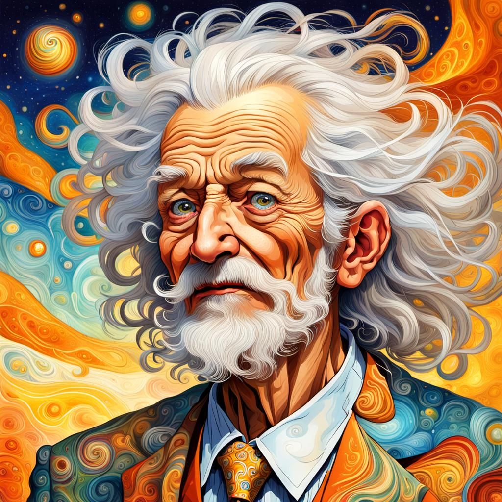 Surreal Old Man and Mouse Find Idea