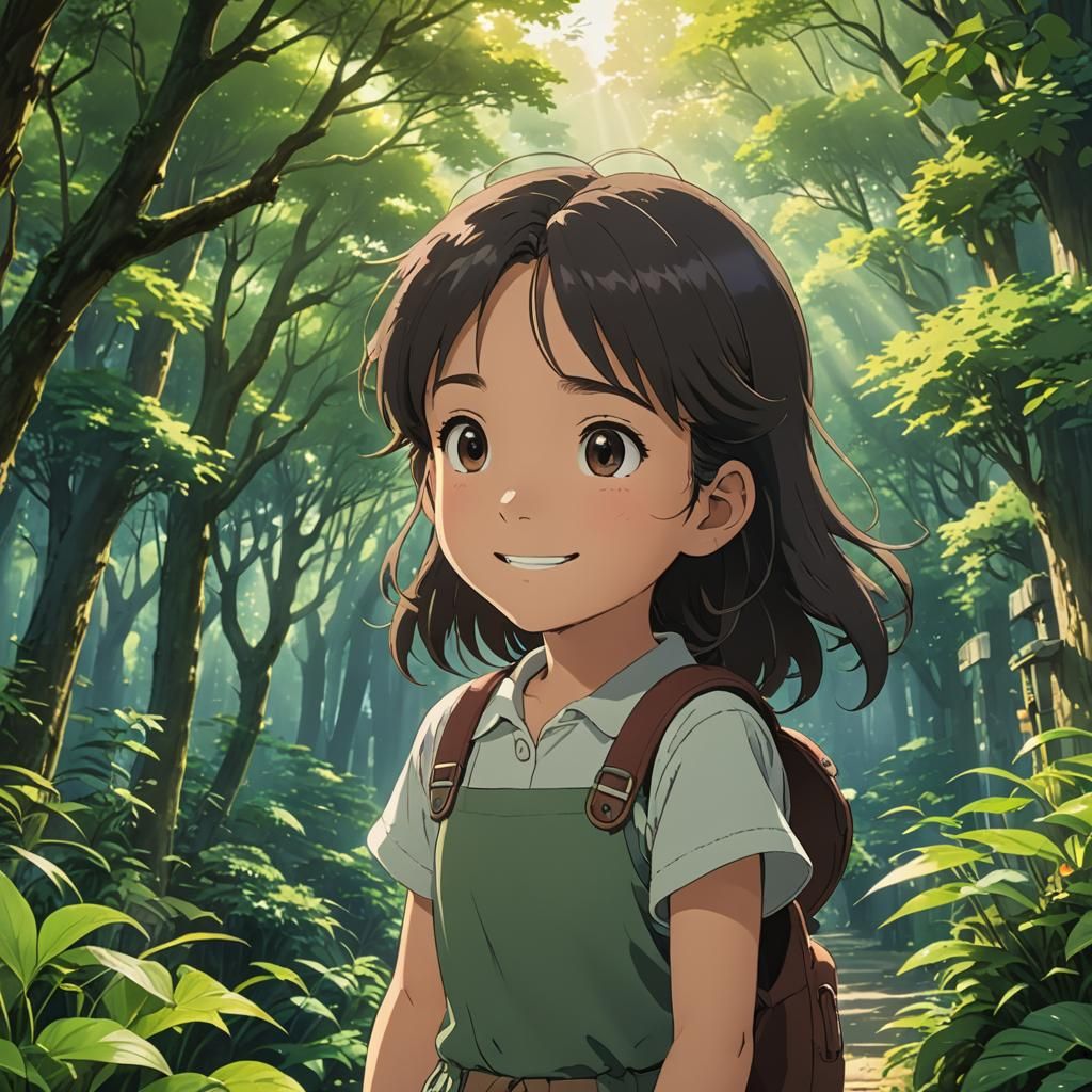 Little Girl Sees Fairy in Anime Style