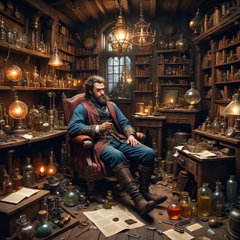 Sinister Sorcerer in Ruined Village: Fantasy Art