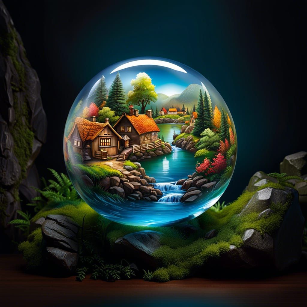 Fairytale Village in Glass Sphere: Graffiti Art Style