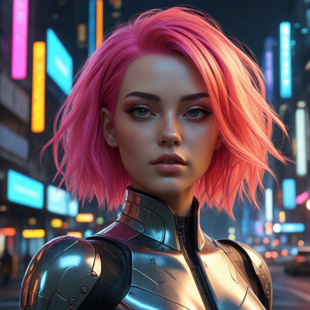 Cyberpunk Goddess in Iridescent Neon Glory