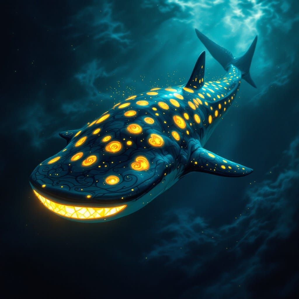 Glowing Whale Shark in Ocean Depths