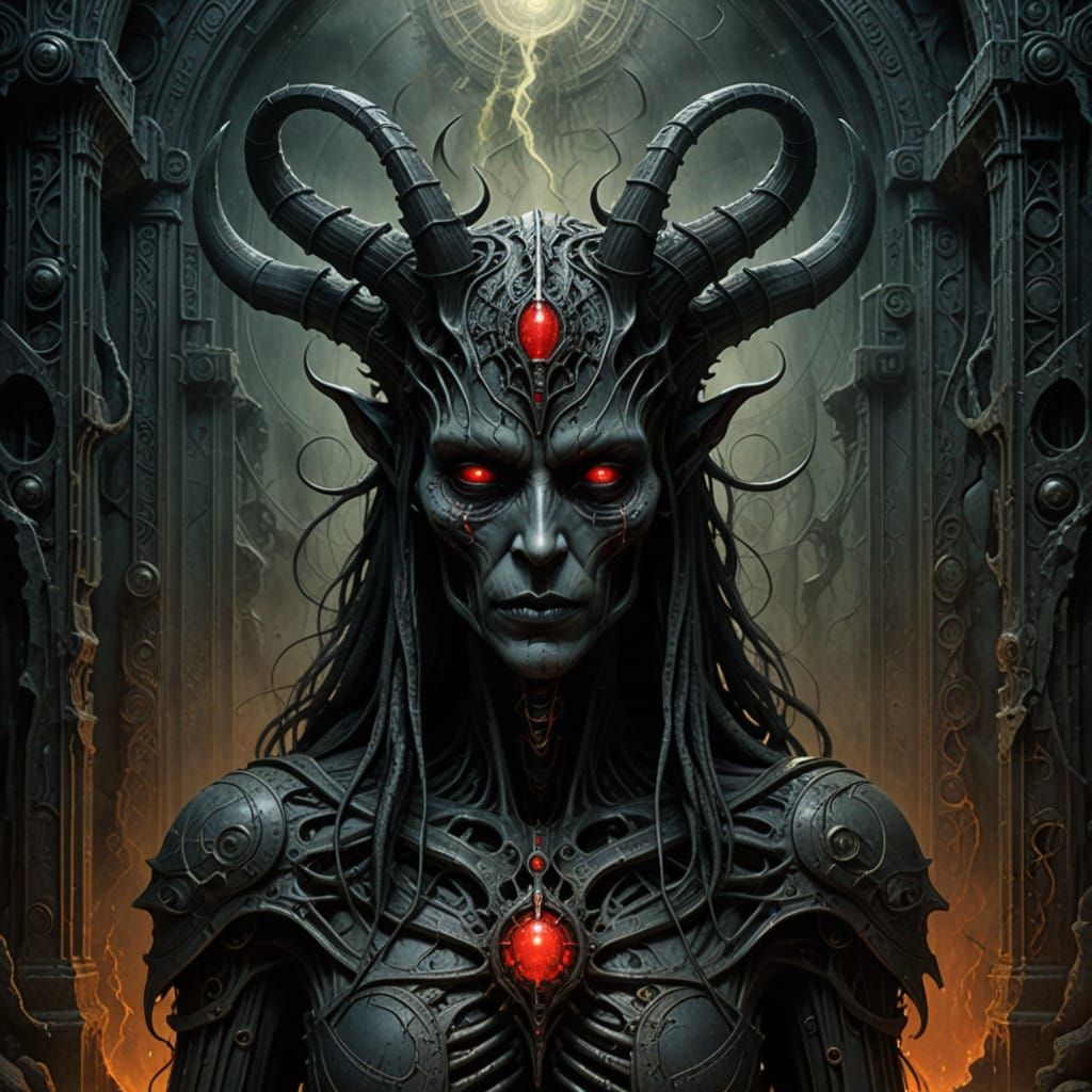 Dark Surrealist Tarot Card with Demonic Entity