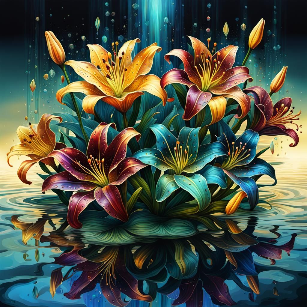 Bioluminescent Lilies in Jewel Tones with Crystal Effects