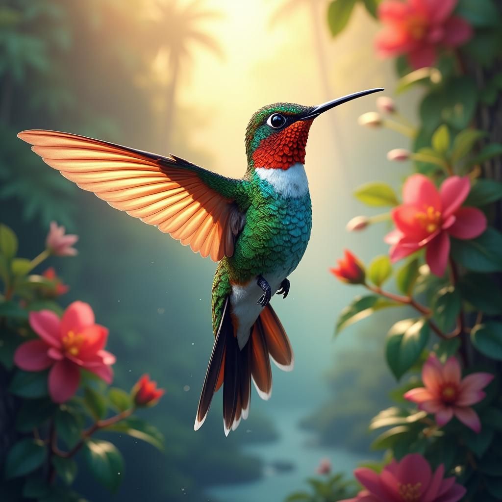 Hummingbird in Flight: Hyper-Real Tropical Fantasy