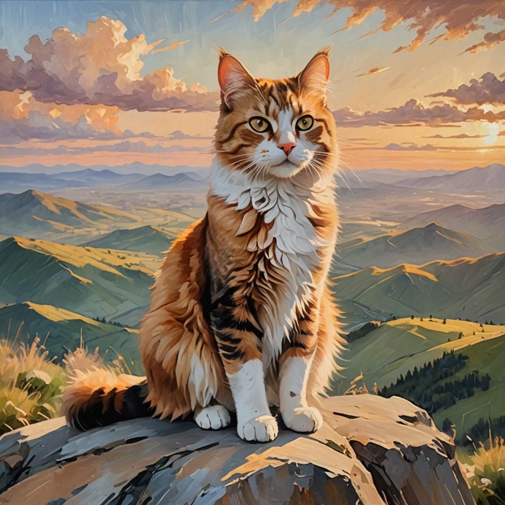 Idyllic Cat on Mountain Peak Painting
